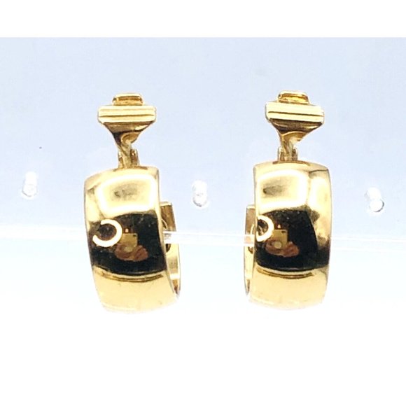 Vintage MONET Hoop Earrings Gold Tone Bold Shiny Wide Huggie Clip On Earrings - Picture 2 of 8